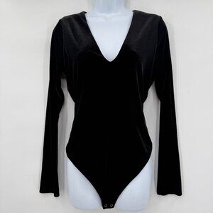Velvet Good American Deep V Neck Stretch Bodysuit Black Long Sleeve Size 2